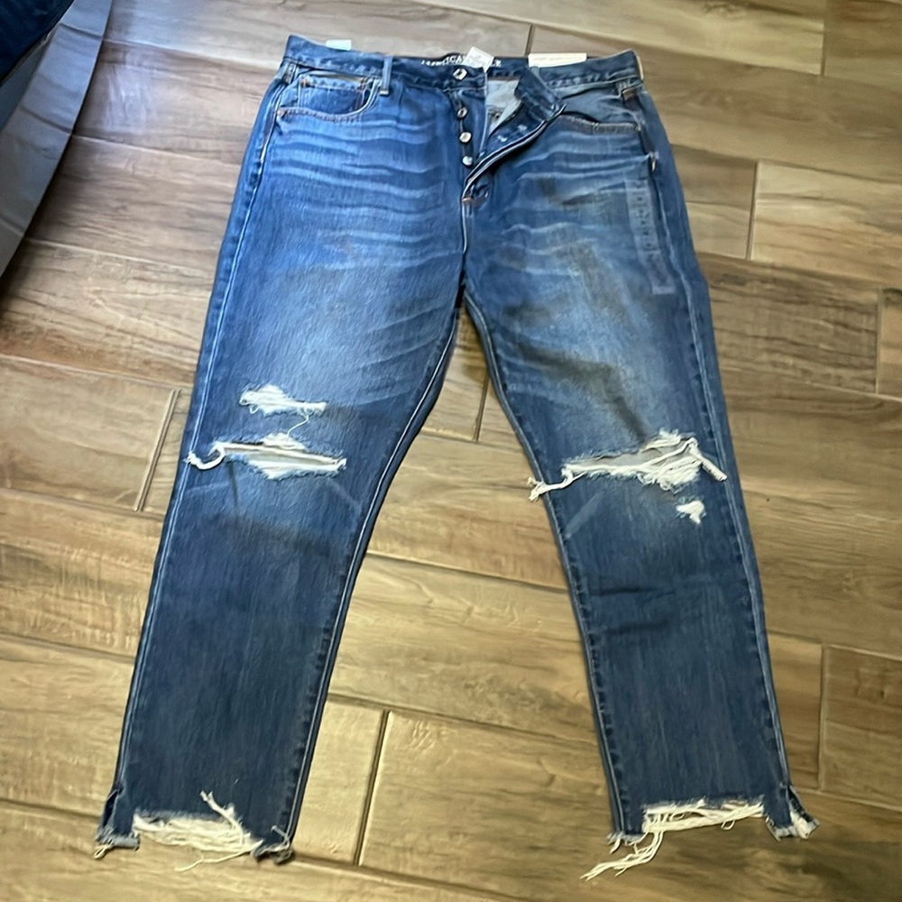 American Eagle Outfitters High Rise Ripped Jeans - Blue